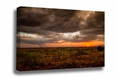 Canvas Wall Art Warm Sunset Over Cactus and Mesquite on Stormy Eve in West Texas