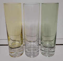 3 KROSNO CYLINDER VASES THICK BOTTOMS WITH BUBBLE YELLOW CLEAR GREEN 8 INCHES