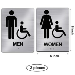 Shimeyao 2 Pcs Men and Women Restroom Sign With Braille 8 x silver black