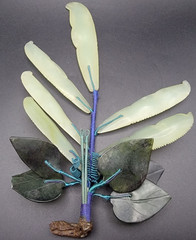 Vintage Asian Hand Carved Jade Peas with Stone Leaves