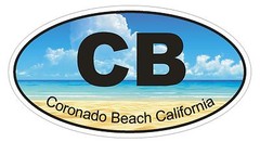 Coronado Beach California Oval Bumper Sticker or Helmet Sticker D1224 Euro Oval