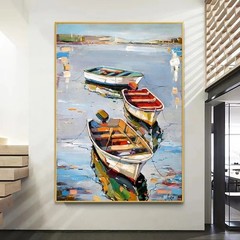 Modern Abstract Landscape Boat Canvas Painting Nordic Canvas Wall Art Wall Decor