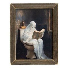 NEW PRIMITIVE BATHROOM GHOST Picture Print Framed HALLOWEEN 13.5″x17.5″ TOILET