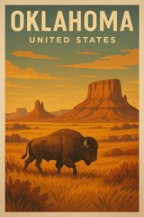 OKLAHOMA Retro Poster USA Wall Art Vintage Landscape Print Canvas Home Decor