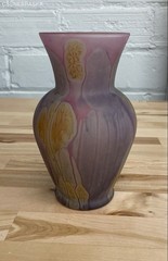 Lueven Nouveau Art Glass Vase Hand Painted Satin Pink Purple Vintage 7.5″