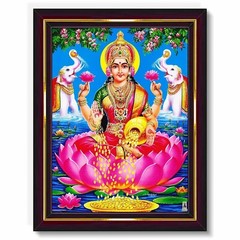 Lord Goddess Laxmi Maa Family HD Printed Religious Picture With Wooden Frame