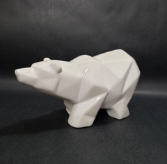 Cubist Polar Bear Sculpture Geometric Diamond Pattern White Ceramic 10″ Long