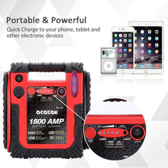 1800A Peak Car Jump Starter, 20000mAh Battery Booster for up to 6.5L Gas/5L D…