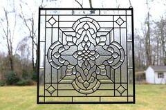Handcrafted stained glass All Clear Beveled window panel, 24″ x 24″