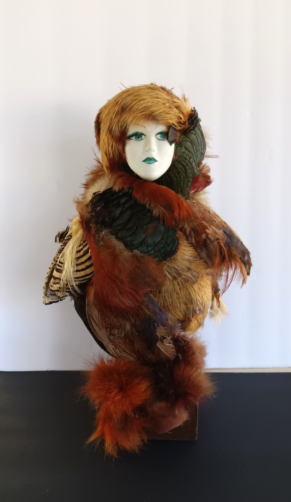 Vintage Sculpture Eric Dufour Avant Garde Feather Mannequin Bust Paris Art