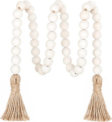 Meplait 39In Wood Bead Garland Farmhouse with Tassels,Versatile Prayer Beads Boh