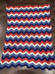 Handmade Crochet Chevron Blanket Throw Red White Blue Afghan 46×60”