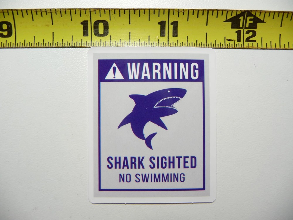 WARNING SHARK SIGHTED NO SWIMMING SMALL STICKER DECAL FUNNY JOKE GAG PRANK FUN