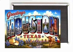Greetings from Houston Texas FRIDGE MAGNET travel souvenir “style Z”