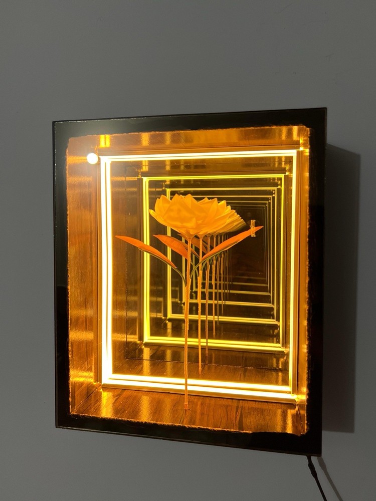 3D Infinity Mirror Wall Light Box Handmade Wood Frame Floral Decor Unique Gift