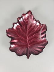 Metallic Burgundy Red Leaf Dish Trinket Bowl Decorative Plate Fall Decor 5.5″