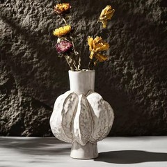 Ceramic Flower Vase(6.77Inch) Off-White Textured Design Home Decor Farmhouse …