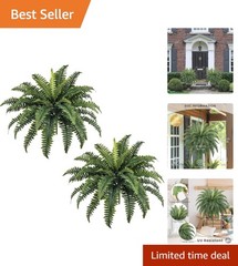 Stunning 35″ Indoor/Outdoor Ferns – 2 Realistic Boston Ferns for All Occasions