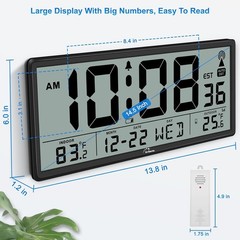 Large Atomic Clock Indoor Outdoor Temperature Digital Display Battery Powered
