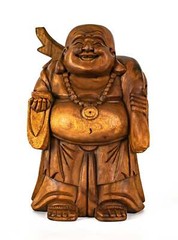 Wooden Traveling Happy Laughing Buddha Statue Hand Carved Sculpture Figurine Art