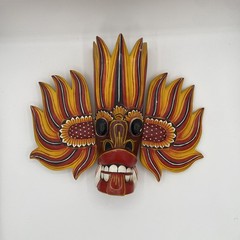 Sri Lanken Hand Carved Wooden Mask Fire Wall Decor 12″ Tall 15″ Wide