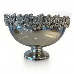 Rare Silver-tone Footed Bowl w/ Removable Pave-set Rhinestone Rim 10.5″ 2 Piece
