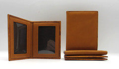 Bifold Frame MINI Holds Two 2×3″ Photos Leather Graphic Image bi-fold TAN