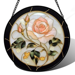 Stained Glass Sun Catcher Black Pink Rose Window Decor Gift for All Occasions