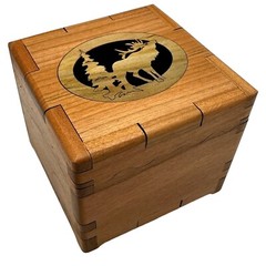 Moose Elk Wood You Tell Me Tree Cherry Carved Box Made in America 2010 Handcraft