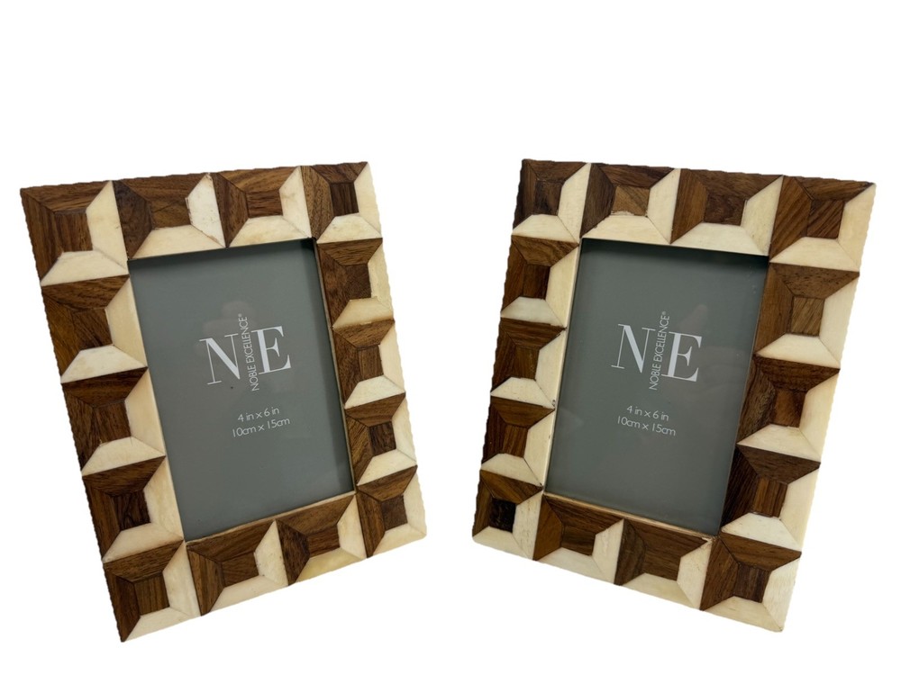Set of 2 Noble Excellence 4×6 Wood Inlay Picture Frames Geometric India