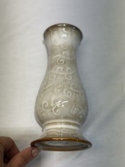 8” Signature Pottery Vase / Candle Holder Creamy Beige & Brown Glaze Swirl Style