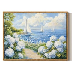 12×16 Inch Coastal Sailboat Wall Art, Framed Canvas Nautical Landscape Painti…