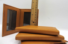 Bifold Frame MINI Holds Two 2×3″ Photos Leather Graphic Image bi-fold TAN