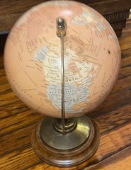 World Globe Desk Decor 13″ T 7.5″ Pink Map Globe Wood Brass Stand India