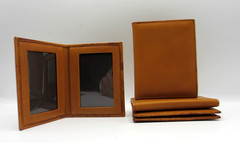 Bifold Frame MINI Holds Two 2×3″ Photos Leather Graphic Image bi-fold TAN