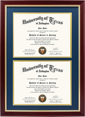Elegant Double Diploma Frame for Two 8.5×11 Certificates, Navy & Gold Trim