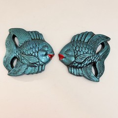 2 Vintage Fish Chalk Wall Plaques Chalkware 1960s Miller Studio Bathroom