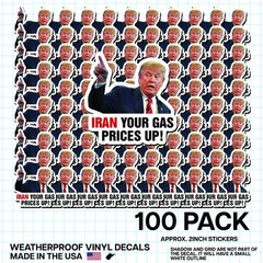 Trump “Iran Your Gas Prices Up” Round Sticker 100 Pack Political Meme Vinyl 2″