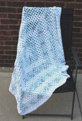 VINTAGE BABY/PERSONAL SIZE AFGHAN light blue green gray swirl crochet 42″x42″