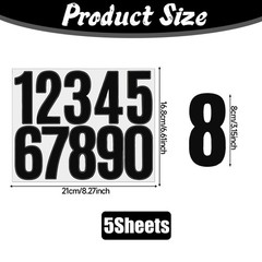 5 Sheets Black Number Stickers, 3 in Vinyl Stick on Numbers, 0-9 Waterproof A