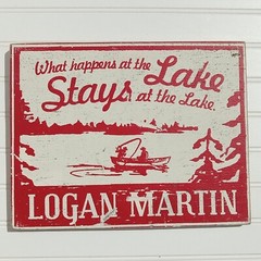 What Happens At The Lake Stays At The Lake Wooden Red Sign Allatoona Cabin Decor