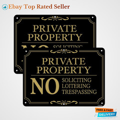 Private Property Warning Signs 2 Pack No Trespassing No Soliciting Signs Black