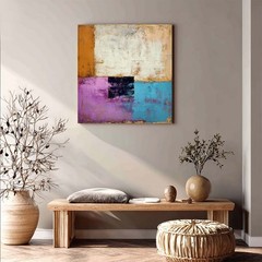 Hand Painted Oil Painting Abstract Canvas Wall Decor Home Decor Blue Pink