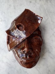 Studio Pottery Two Faced Wall Hanging Mask Broken Face Theatre *Read Artistic