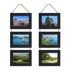 4×6 Wooden Collage Frame Real Glass Hanging Horizontal 3 Opening Black