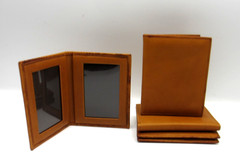 Bifold Frame MINI Holds Two 2×3″ Photos Leather Graphic Image bi-fold TAN