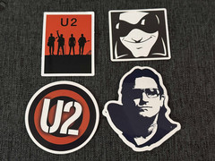 Lot (4) U2 1 3/4″ to 3″ Band Logo STICKERS Black Red FAST! FREE SHIP! BONO