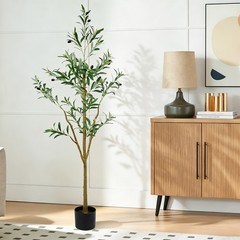 5FT Tall Olive Trees Artificial Indoor Faux Olive Tree Natural Wood Trunk Décor