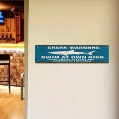 Worn Rust Border Metal Plate Funny Shark Notice Basement Bar Exterior Adornment