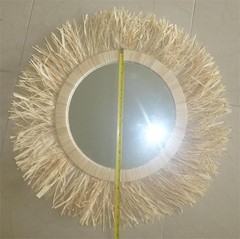Natural Straw Raffia Handwoven Boho Frame Round 15″ Mirror -Made in Morocco